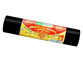 Мешки для мусора 120 л, с завязками, черные, в рулоне 10 шт., ПНД, 15 мкм, 800х750 мм, VIP, Z12010black в Ангарске