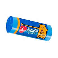 Мешки для мусора 20 л, синие, в рулоне 30 шт., ПНД, 8 мкм, 500х400 мм, Comfort, М0017 (МН 20-30с) в Ангарске