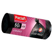 Мешки для мусора 60 л, черные, в рулоне 20 шт., ПНД, 7,4 мкм, 720х600 мм, PACLAN, 600820 в Ангарске
