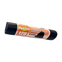 Мешки для мусора 120 л, с завязками, черные, в рулоне 10 шт., ПНД, 16 мкм, 1100х700 мм, Крепак, 4607075710320 в Ангарске