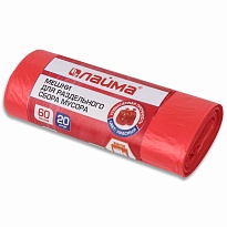 Мешки для мусора 60 л, красный, в рулоне 20 шт., ПНД, 10 мкм, 680х580 мм, LAIMA, 606702 в Ангарске