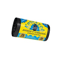 Мешки для мусора 20 л, с ушками, черные, в рулоне 30 шт., ПНД, 10 мкм, 550х440 мм, Крепакоф, 4607075710405 в Ангарске
