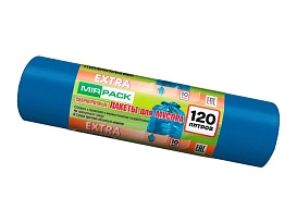 Мешки для мусора 120 л, синие, в рулоне 10 шт., ПНД, 14 мкм, 1100х700 мм, EXTRA, ex1201802 в Ангарске