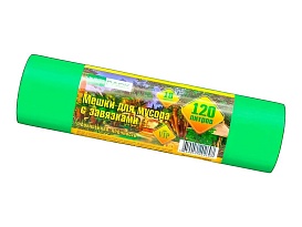 Мешки для мусора 120 л, с завязками, зеленые, в рулоне 10 шт., ПНД, 15 мкм, 800х750 мм, VIP, Z12010green в Ангарске