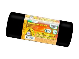 Мешки для мусора 300 л, черные, в рулоне 10 шт., ПВД 70 мкм, 1400х1000 мм, PREMIUM+, 30010160 в Ангарске