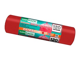 Мешки для мусора 120 л, красные, в рулоне 10 шт., ПНД, 14 мкм, 1100х700 мм, EXTRA, ex1201805 в Ангарске