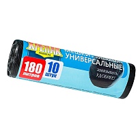 Мешки для мусора 180 л, с ушками, черные, в рулоне 10 шт., ПНД, 20 мкм, 1150х800 мм, Крепак, 4607075710498 в Ангарске
