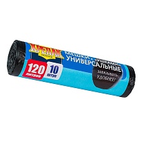 Мешки для мусора 120 л, с ушками, черные, в рулоне 10 шт., ПНД, 15 мкм, 1100х700 мм, Крепак, 4607075710474 в Ангарске