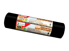 Мешки для мусора 120 л, черные, в рулоне 10 шт., ПНД, 12 мкм, 1100х700 мм, MIRPACK Classik, 1201011 в Ангарске