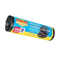 Мешки для мусора 120 л, черные, в рулоне 10 шт., ПНД, 15 мкм, 1100х700 мм, Крепак, 4607075710214 в Ангарске