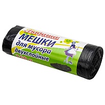 Мешки для мусора 160 л, черные, в рулоне 10 шт., ПВД, 23 мкм, 1200х900 мм, Любаша, 607681 в Ангарске