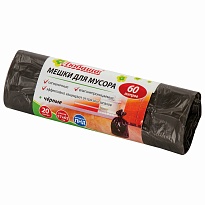 Мешки для мусора 60 л, черные, в рулоне 20 шт., ПНД, 5 мкм, 650х570 мм, Любаша, 605331 в Ангарске
