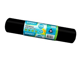 Мешки для мусора 240 л, черные, в рулоне 10 шт., ПВД 80 мкм, 1300х930 мм, EXPORT, exp 24010167 в Ангарске