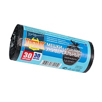 Мешки для мусора 30 л, с ушками, черные, в рулоне 30 шт., ПНД, 9 мкм, 600х500 мм, Крепак, 4607075710450 в Ангарске
