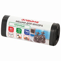 Мешки для мусора 90 л, черные, в рулоне 10 шт., ПВД, 25 мкм, 950х600 мм, LAIMA, 605332 в Ангарске