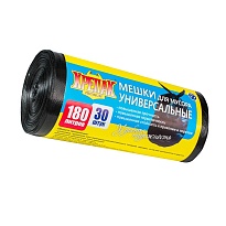 Мешки для мусора 180 л, черные, в рулоне 30 шт., ПНД, 20 мкм, 1150х800 мм, Крепак, 4607075710139 в Ангарске