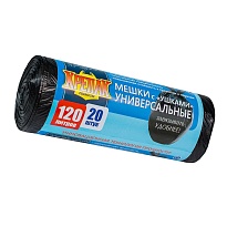 Мешки для мусора 120 л, с ушками, черные, в рулоне 20 шт., ПНД, 15 мкм, 1100х700 мм, Крепак, 4607075710368 в Ангарске