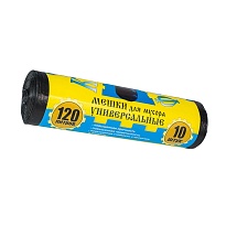 Мешки для мусора 120 л, с ушками, черные, в рулоне 10 шт., ПНД, 13 мкм, 1050х680 мм, Крепакоф, 4607075710252 в Ангарске
