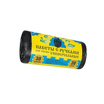 Мешки для мусора 30 л, с ручками, черные, в рулоне 30 шт., ПНД, 9 мкм, 620х480 мм, Крепакоф, 4607075710665 в Ангарске