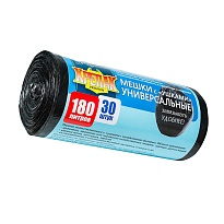 Мешки для мусора 180 л, с ушками, черные, в рулоне 30 шт., ПНД, 20 мкм, 1150х800 мм, Крепак, 4607075710399 в Ангарске