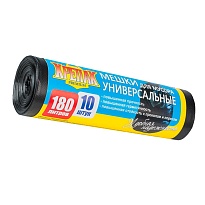 Мешки для мусора 180 л, черные, в рулоне 10 шт., ПНД, 20 мкм, 1150х800 мм, Крепак, 4607075710481 в Ангарске