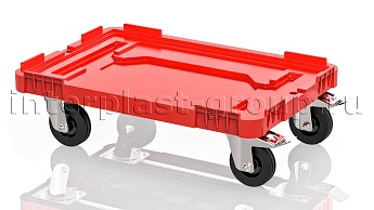 Тележка пластиковая сплошная 2 колеса с тормозом усиленная красная в Ангарске