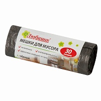 Мешки для мусора 30 л, черные, в рулоне 20 шт., ПНД, 5 мкм, 550х470 мм, Любаша эконом, 605329 в Ангарске