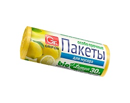 Мешки для мусора 30 л, ароматизированные, Лимон, желтые, в рулоне 20 шт., ПНД, 9 мкм, 560х530 мм, GRIFON Aroma, 101-020 Li в Ангарске