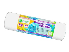 Мешки для мусора 30 л, белые, в рулоне 20 шт., ПНД, 7 мкм, 600х500 мм, MIRPACK Classik, 302042 в Ангарске