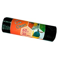 Мешки для мусора 60 л, черные, в рулоне 30 шт., ПНД, 6 мкм, 640х580 мм, Концепция Быта EcoClean, 603890 в Ангарске