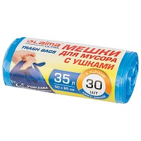 Мешки для мусора 35 л, с ушками, синие, в рулоне 30 шт., ПНД, 11 мкм, 650х500 мм, LAIMA ULTRA, 607684 в Ангарске