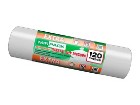 Мешки для мусора 120 л, белые, в рулоне 10 шт., ПНД, 14 мкм, 1100х700 мм, EXTRA, ex1201803 в Ангарске