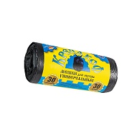 Мешки для мусора 30 л, с ушками, черные, в рулоне 30 шт., ПНД, 8 мкм, 580х460 мм, Крепакоф, 4607075710238 в Ангарске