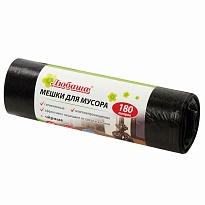 Мешки для мусора 180 л, черные, в рулоне 10 шт., ПВД, 24 мкм, 1060х800 мм, Любаша, 605336 в Ангарске
