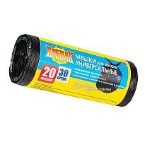 Мешки для мусора 20 л, черные, в рулоне 30 шт., ПНД, 10 мкм, 550х440 мм, Крепак, 4607075710092 в Ангарске