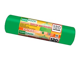 Мешки для мусора 120 л, зеленые, в рулоне 10 шт., ПНД, 14 мкм, 1100х700 мм, EXTRA, ex1201804 в Ангарске