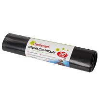 Мешки для мусора 240 л, черные, в рулоне 5 шт., ПВД 30 мкм, 1300х900 мм, Любаша, 605338 в Ангарске