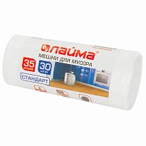 Мешки для мусора 35 л, белые, в рулоне 30 шт., ПНД, 6 мкм, 550х480 мм, LAIMA, 605538 в Ангарске