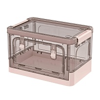 Ящик пластиковый складной прозрачный коричневый, дно розовое, 360х235х230 мм, с колесиками в Ангарске